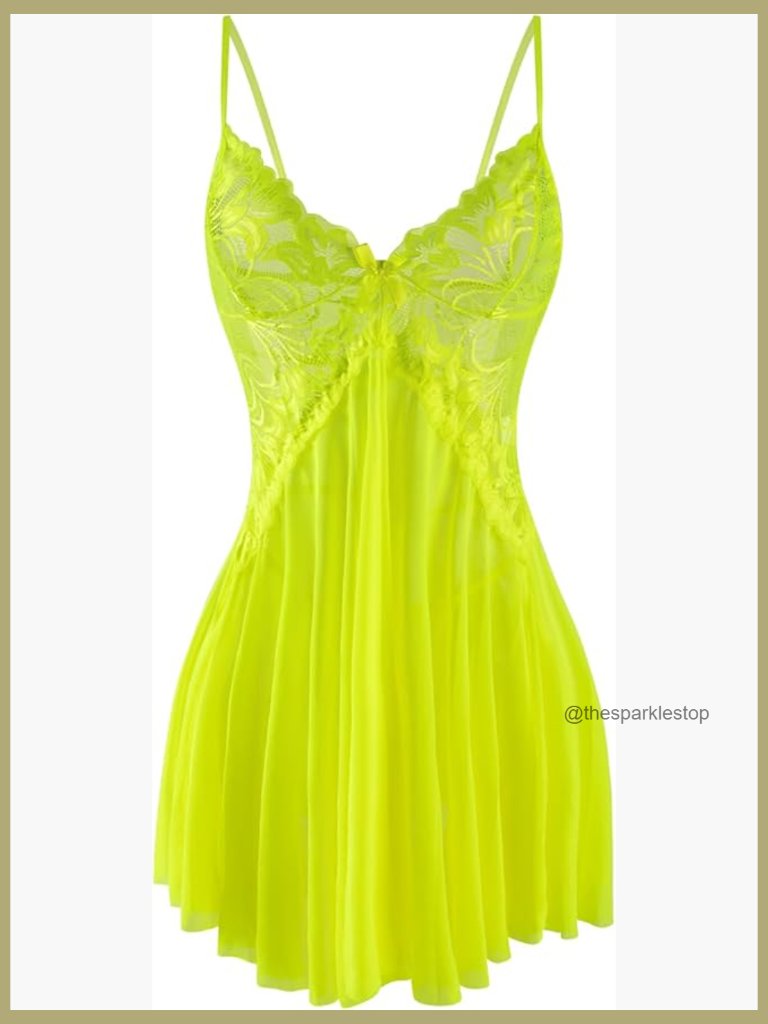 Sheer Lace Trim Babydoll Nightgown See-Through Sleep Dress